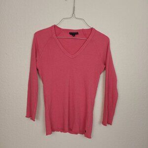 Athleta M Ribbed Long Sleeve Top Ruffle Trim Cuffs PINK